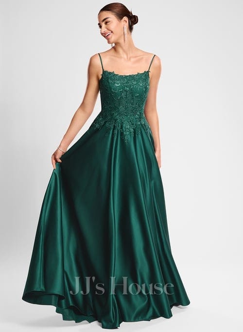JJ’s House A-Line Scoop Sweep Train Satin Prom Dresses Review