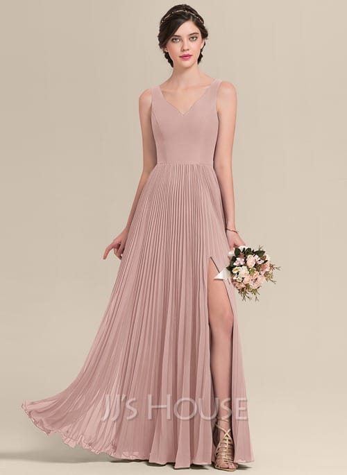 JJ’s House A-Line V-Neck Floor-Length Chiffon Bridesmaid Dress With Split Front Review